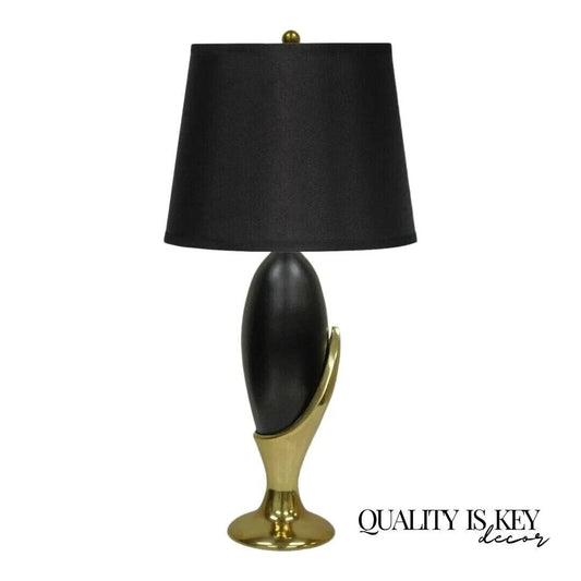 Vintage Mid Century Modern Art Deco Brass Black Metal Egg Nouveau Table Lamp