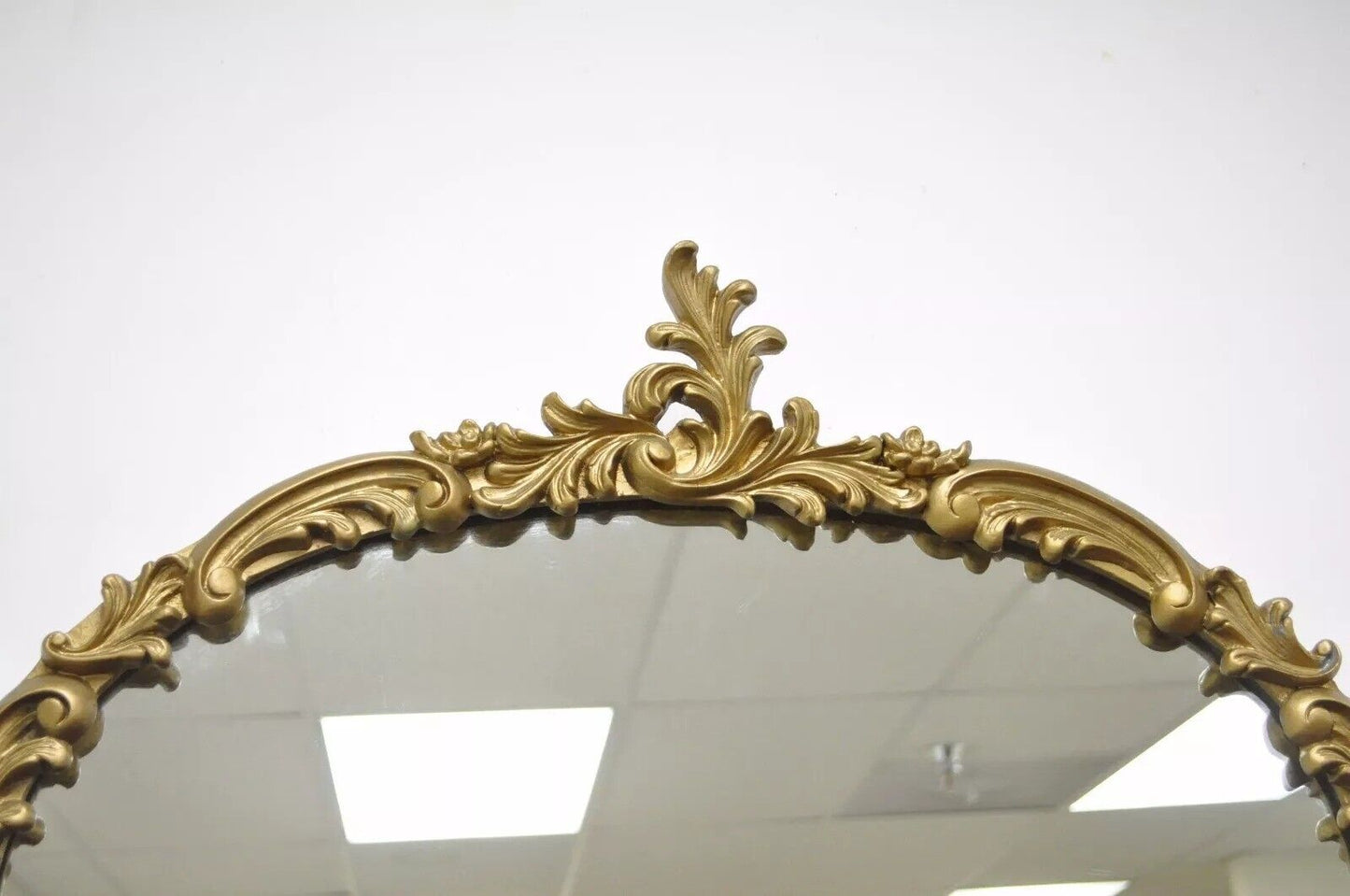 Antique French Rococo Style Gold Gilt Wood & Gesso Leafy Scroll Wall Mirror