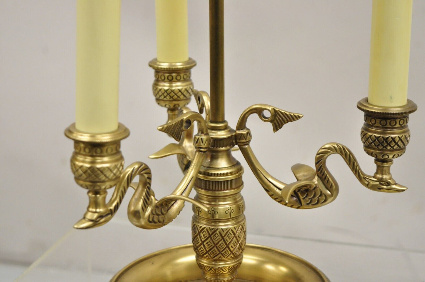 Empire Regency Style Brass Candlestick Bouillotte Desk Table Lamp with Swans (A)