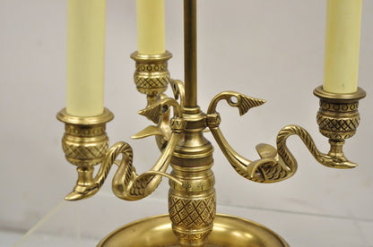 Empire Regency Style Brass Candlestick Bouillotte Desk Table Lamp with Swans (A)