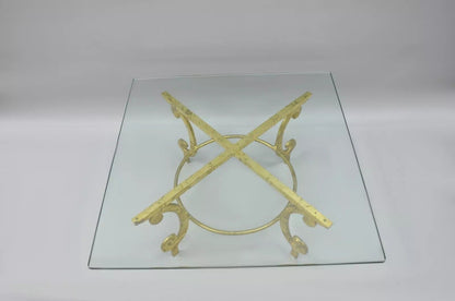 Vintage Italian Hollywood Regency Scrolling Gold Metal and Glass Coffee Table