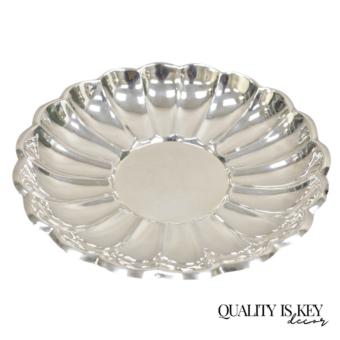 Vintage Eales Modern Scalloped Rim Silver Plated Round Fruit Bowl Platter