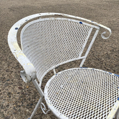 Vtg Wrought Iron Woodard Salterini Style Mid Century Outdoor Patio Chairs - Pair