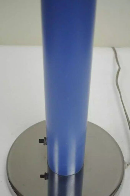 Vintage Mid Century Modern Modernist Blue Cylinder Chrome Table Lamp