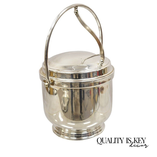 Vtg Wallace Mid Century Modern Silver Plated Hinged Lid Ice Bucket w glass liner