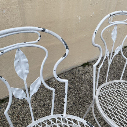 Vintage French Art Nouveau Style Wrought Iron Garden Patio Dining Set - 5 Pc Set