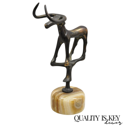 Vintage Brutalist Mid Century Modern Bronze Bull Marble Base Small Sculpture