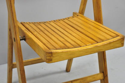 Vintage Wood Slat Seat Mid Century Modern Folding Dining Game Chair