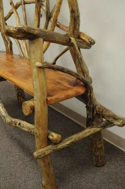 Rustic Primitive Artisan Tree Log Driftwood Garden Patio Bench by Robert Powchik