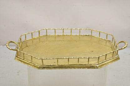 Vintage Hollywood Regency Faux Bamboo Solid Brass Octagonal Serving Platter Tray