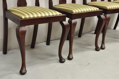 Antique Queen Anne Style Mahogany T-back Dining Side Chairs - Set of 4