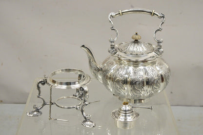 Antique English Victorian PS Co. Silver Plated Tipping Tea Pot on Warming Base