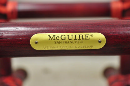 Vintage McGuire Red Rattan Bamboo and Brass Glass Top Square Coffee Table