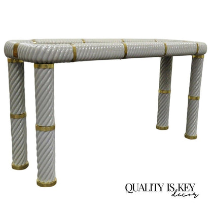 Tommaso Barbi Ceramic & Brass Spiral Gray 60" Hollywood Regency Console Table