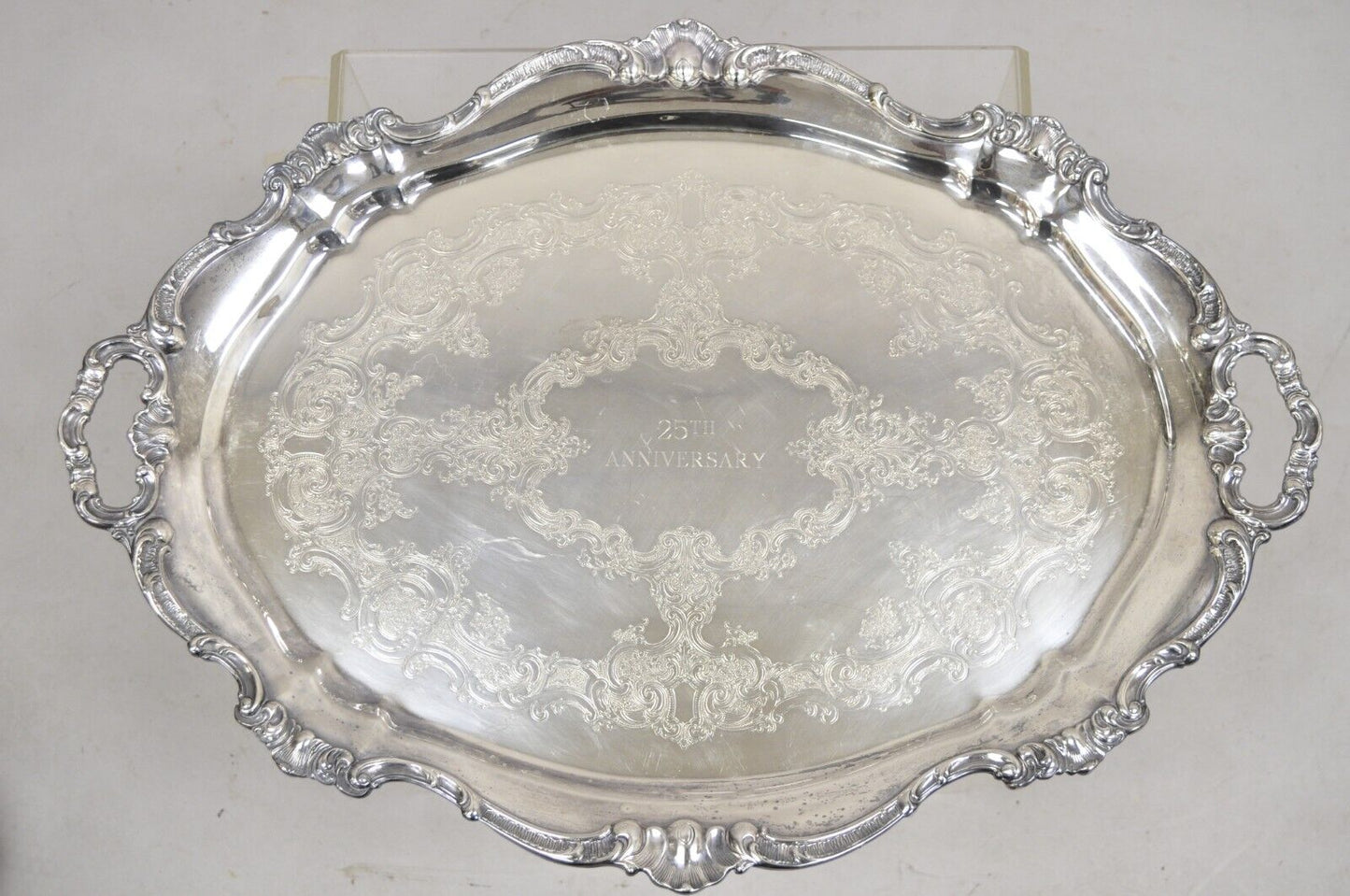 Vintage Gorham YC777 Victorian Silver Plated Tray "25th Anniversary" Engraved