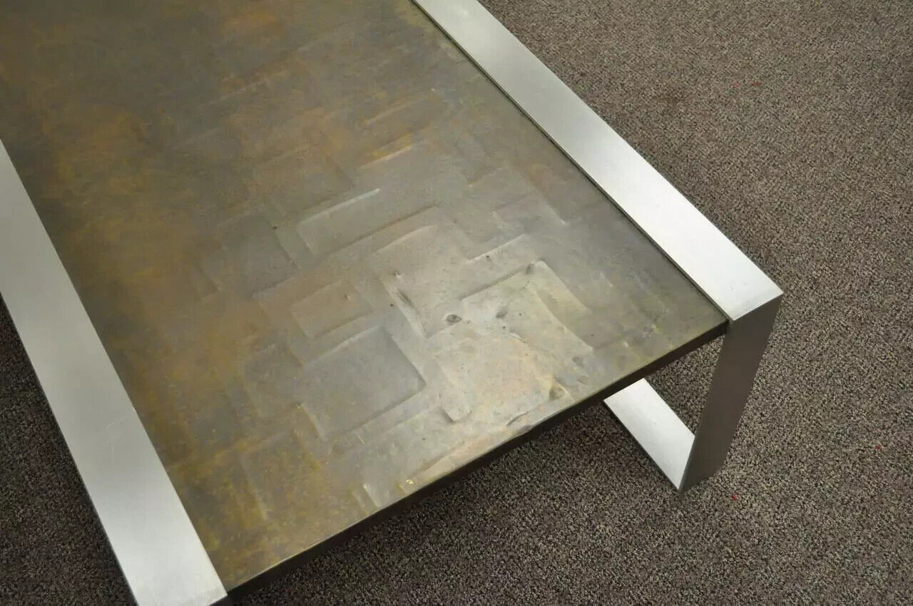 Vintage Mid Century Modern Copper and Brushed Steel Coffee Table