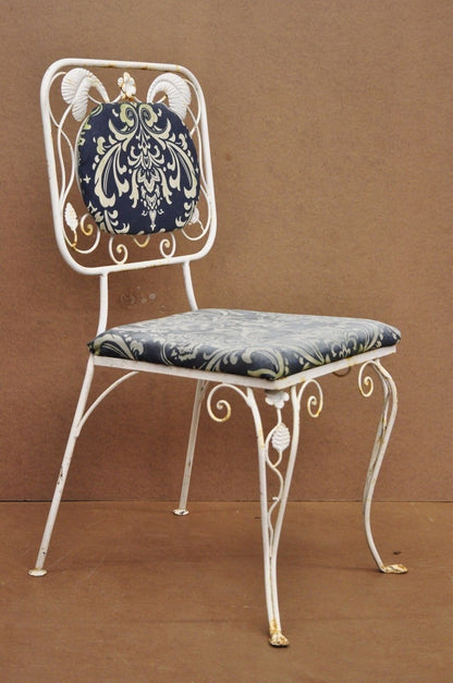 Vintage Art Nouveau Style Floral Wrought Iron Garden Dining Chairs - Set of 4