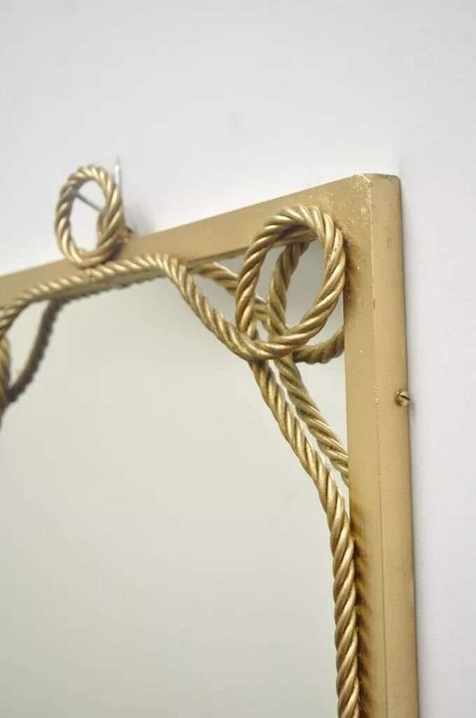 Vintage Italian Hollywood Regency Gold Gilt Iron Rope Tassel Tole Wall Mirror