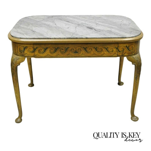 Antique French Adams Style Hand Painted Queen Anne One Drawer Center Table