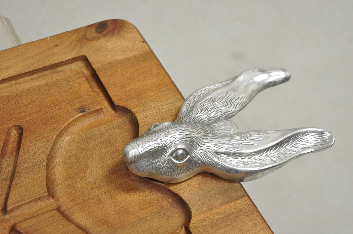 Vintage Arthur Court Bunny Rabbit Cast Aluminum & Teak Wood Cheese Cutting Board