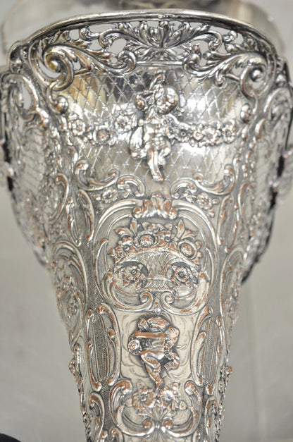 Antique English Victorian Repousse Silver Plated Cherub Vase Brides Basket