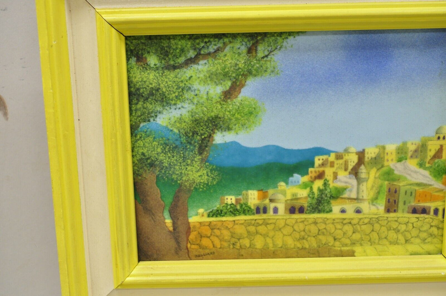 Daniel Belliard Enamel on Copper Small Framed Painting Yellow Countryside