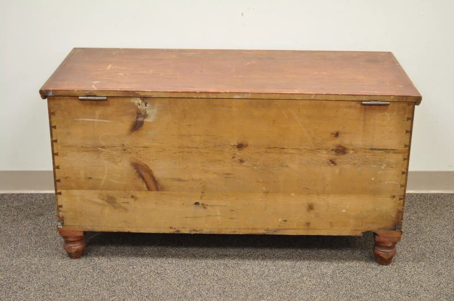 Antique Rustic Primitive Pennsylvania Dovetailed Red Painted Blanket Chest Trunk