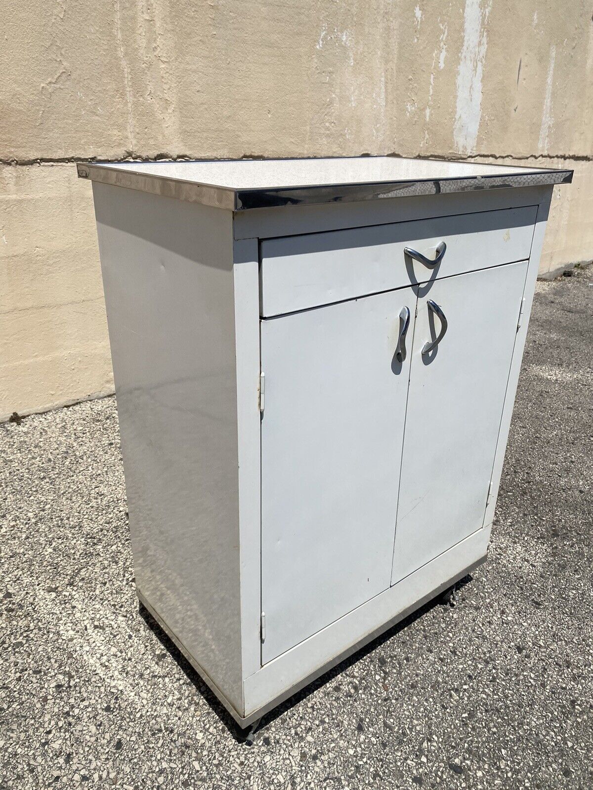 Vintage Art Deco Style White Steel Metal Kitchen Medical Dental Cabinet