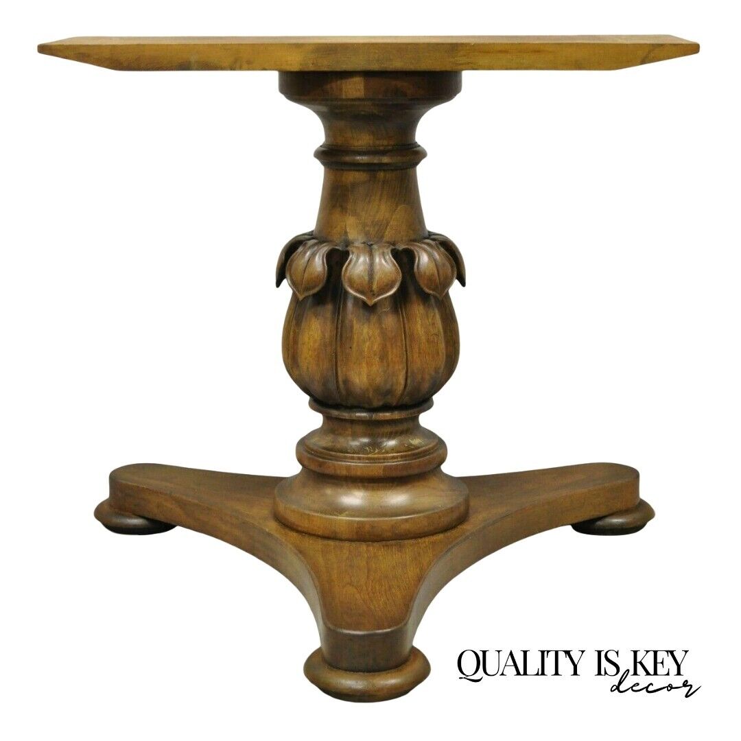 Vintage Carved Walnut Italian Regency Leaf Pineapple Pedestal Table Base (A)