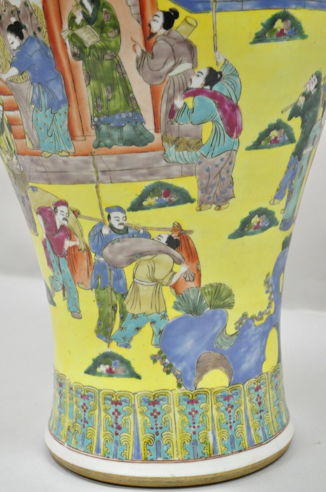 Vintage 36" Chinese Famille Rose Yellow Porcelain Urn Vase Temple Vessel Jar