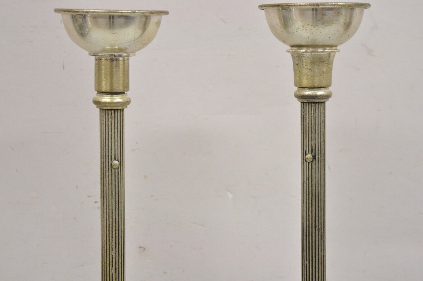 Vtg 43" Tall Baroque Style Silver Plated Collapsible Floor Candlesticks in Box