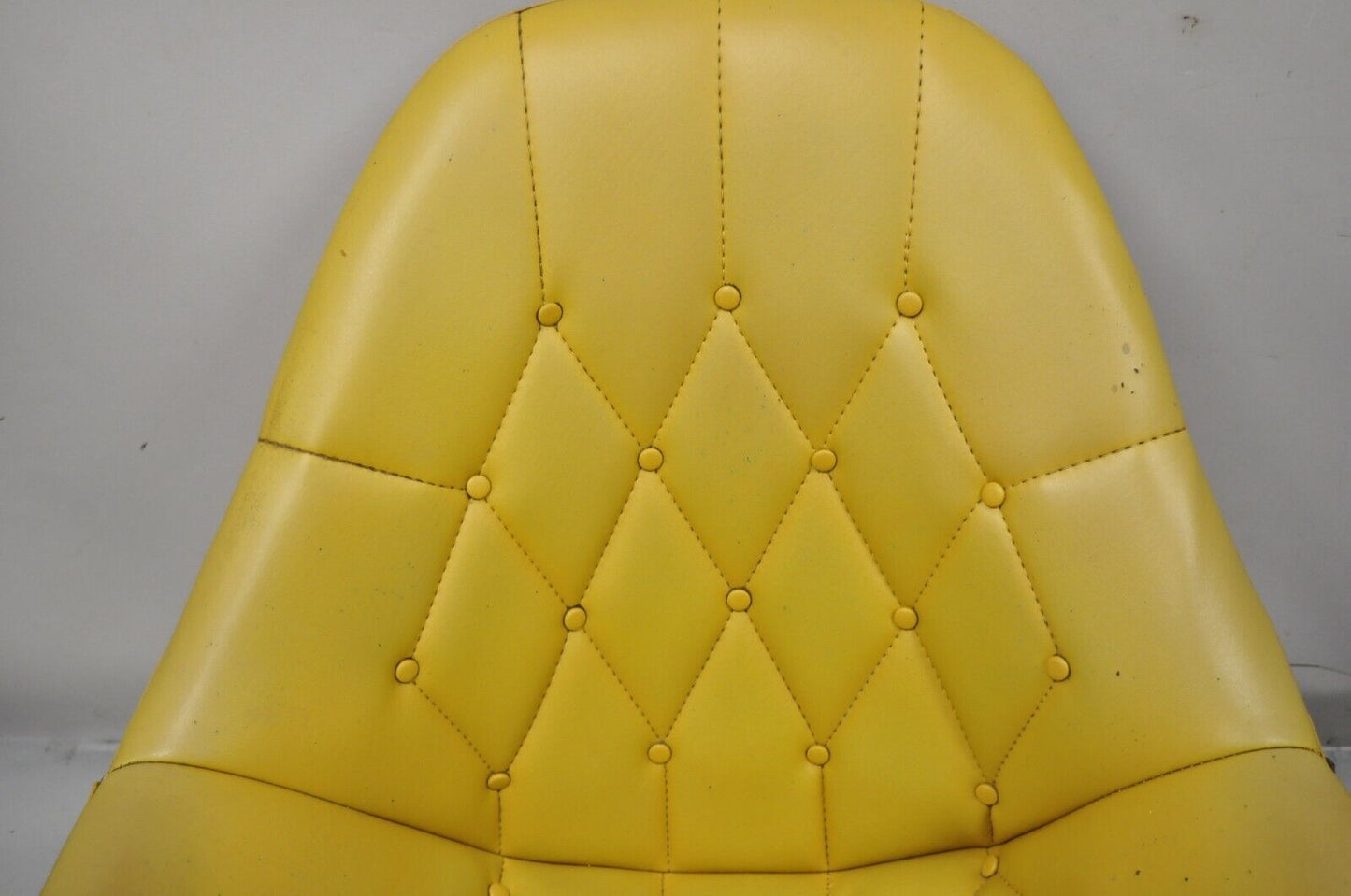 Mid Century Modern Yellow Tufted Naugahyde Swivel Butterfly Club Lounge Chair