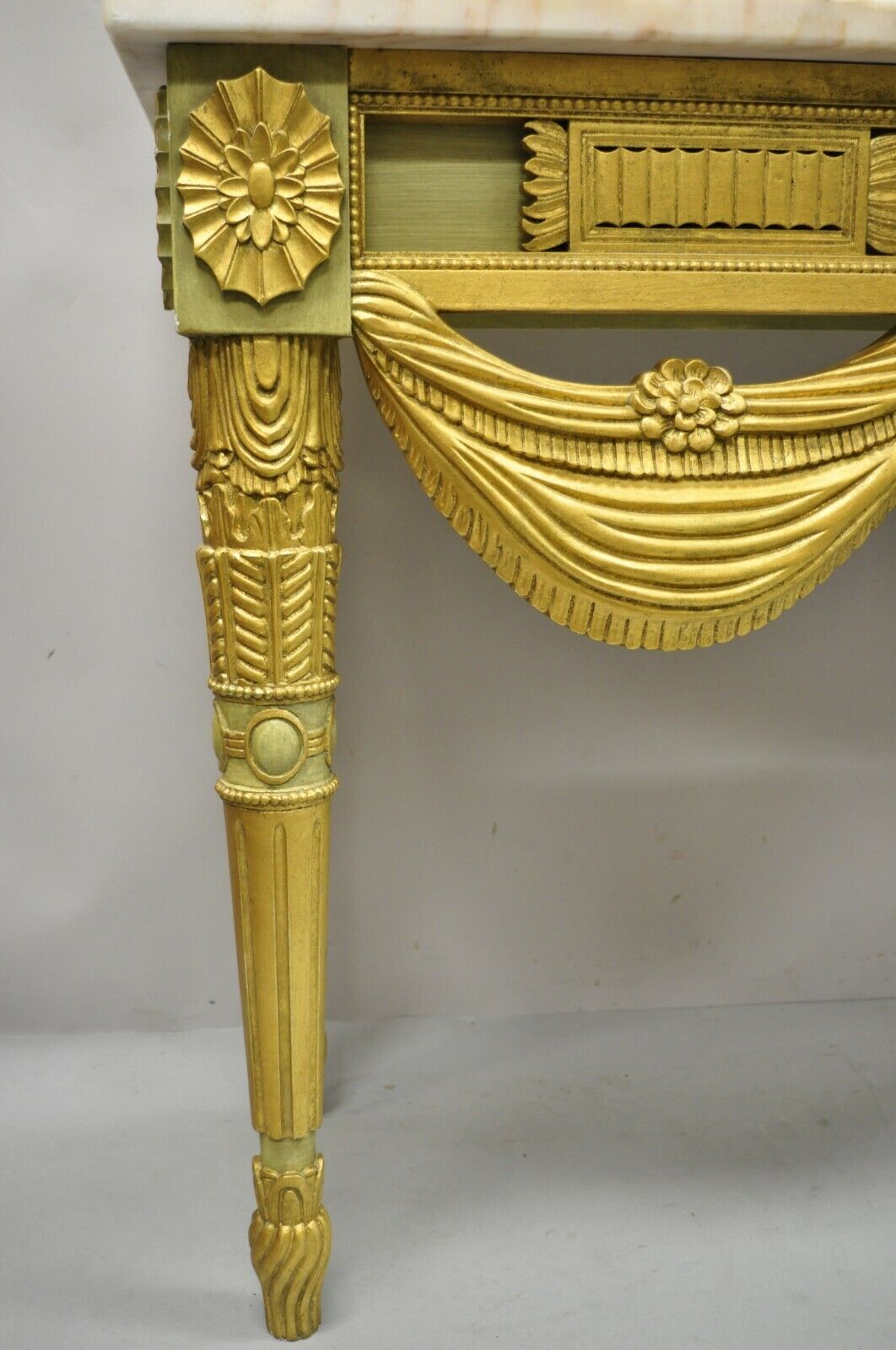 Italian Regency Neoclassical Green Gold Marble French Louis XVI Console Table