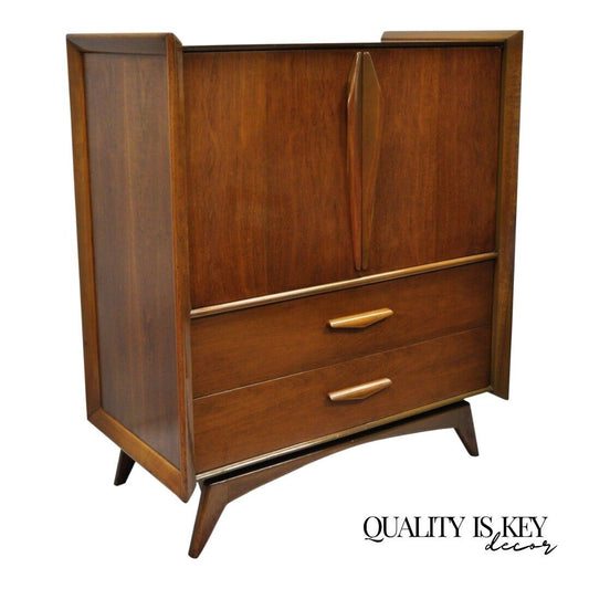 Vintage Mid Century Modern Sculpted Angled Walnut Highboy Tall Chest Dresser