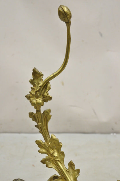 Antique French Louis XV Rococo Style Bronze Cherub Acanthus Leaf Andirons - Pair