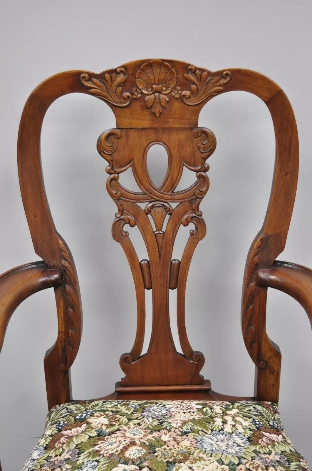 Antique Georgian Style Mahogany Carved Eagle Heads Dining Arm Chairs - a Pair