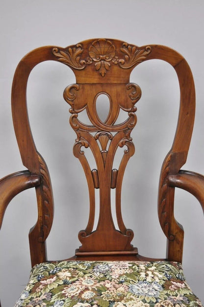 Antique Georgian Style Mahogany Carved Eagle Heads Dining Arm Chairs - a Pair