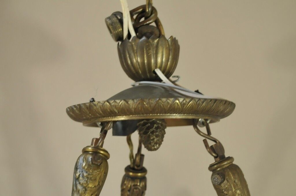 Antique Bronze French Empire Neoclassical Style Figural Swan Trumpet Chandelier