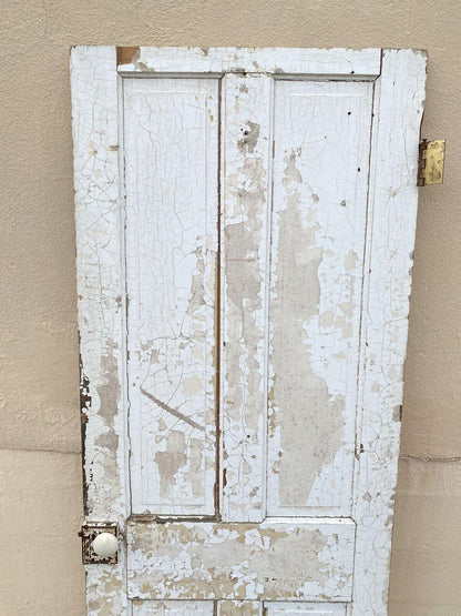 Antique Architectural Salvage Gray White Distress Painted Wooden Interior Door