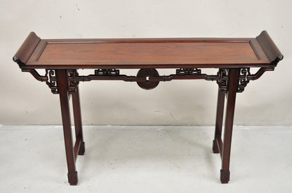 Vintage Chinese Oriental Fretwork Carved Hardwood Altar Console Hall Table