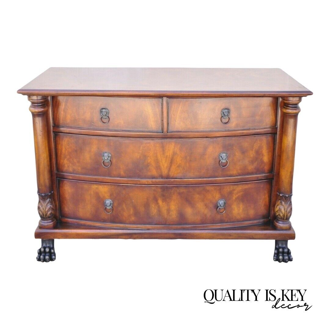 French Empire Style Mahogany Bow Front Chest Dresser With Bronze Paw Feet