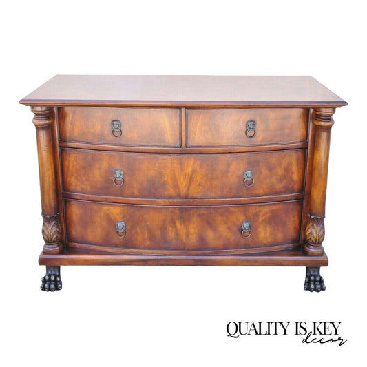 French Empire Style Mahogany Bow Front Chest Dresser With Bronze Paw Feet