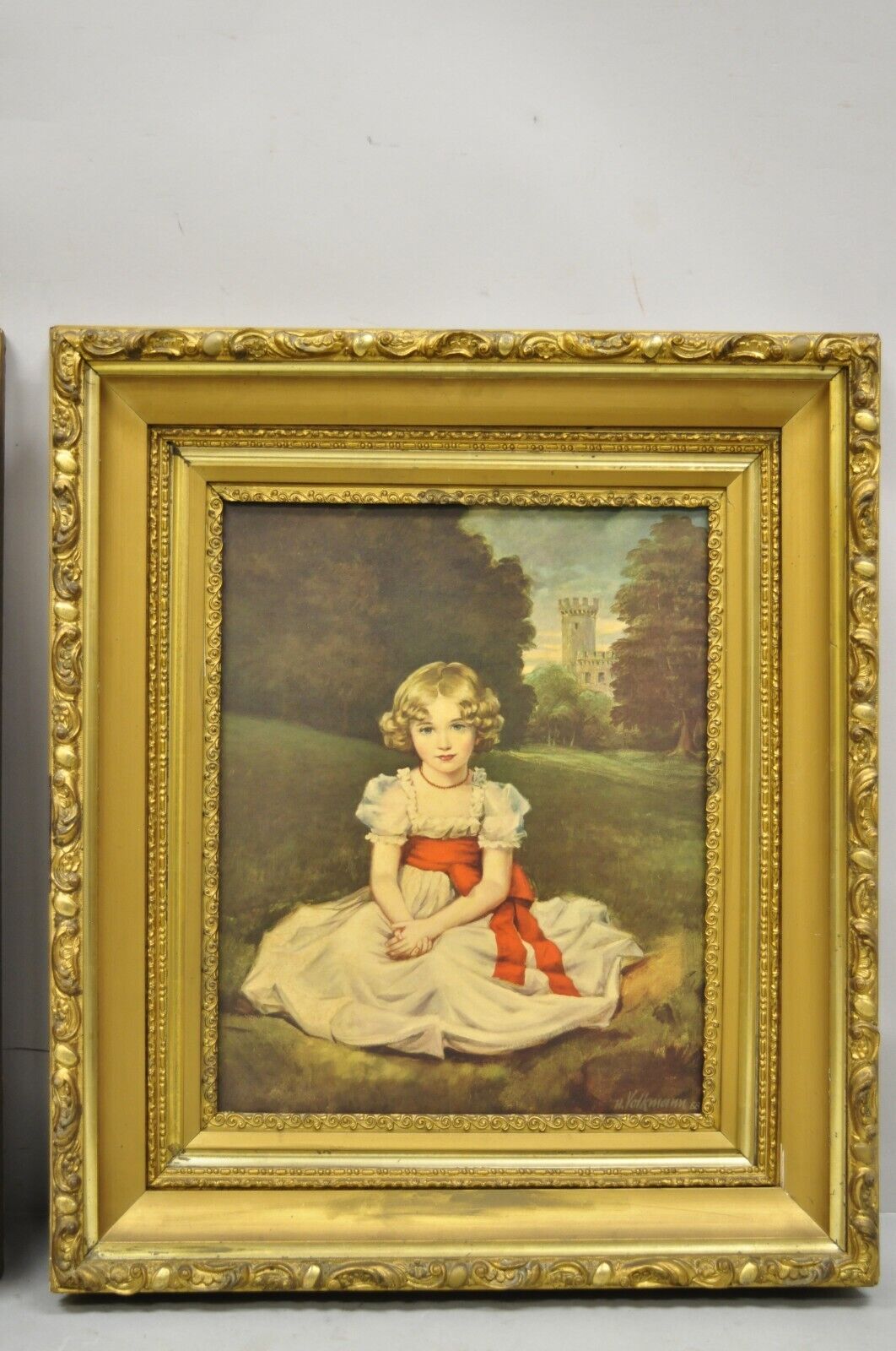 Vintage Gold Framed Hans Volkmann Art Print Little Princess Girl Lord Seaham Boy