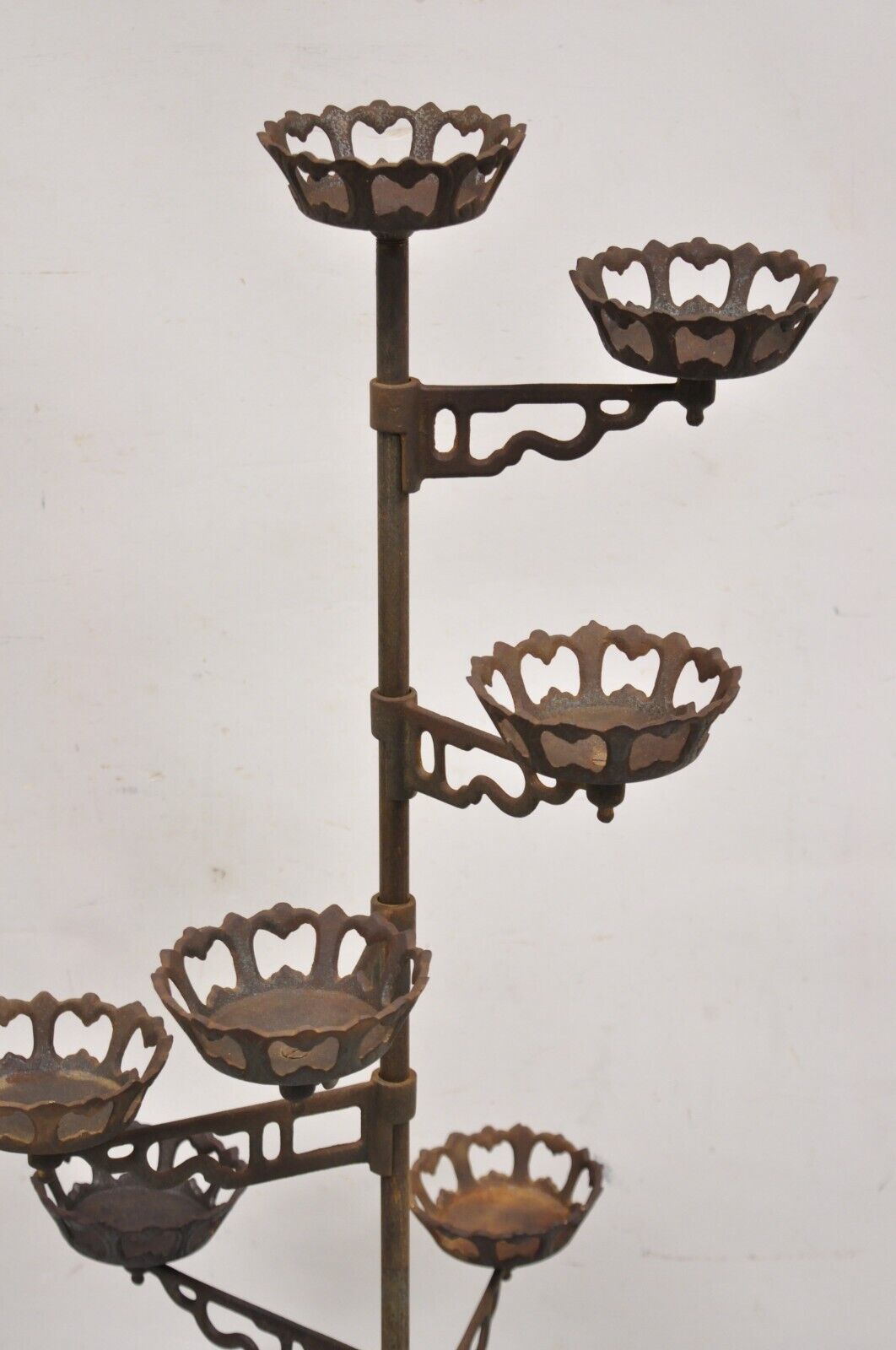 Antique Victorian Cast Iron 9 Tier 8 Arm Swing Pedestal Plant Stand