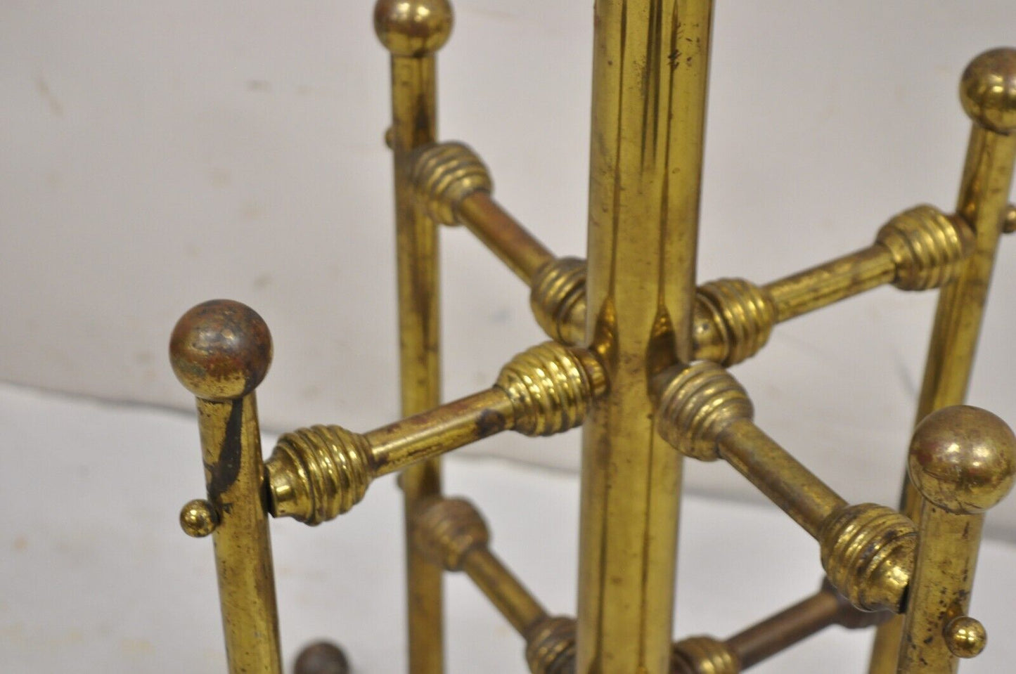 Antique Victorian Brass Cannonball Pole Coat Tree Stand