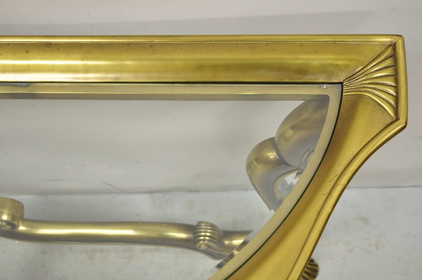 Vintage Italian Brass Hollywood Regency Glass Top Console Sofa Hall Table