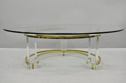 Mid Century Modern Brass Lucite Round Glass Charles Hollis Jones Coffee Table