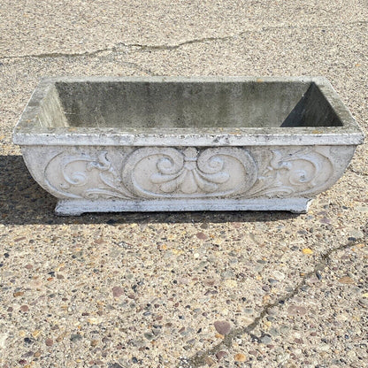 Vintage French Fleur De Lis Rectangular Cement Outdoor Garden Planter - a Pair