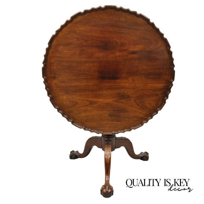 Antique Georgian Chippendale Pie Crust Mahogany Ball and Claw Tilt Top Table