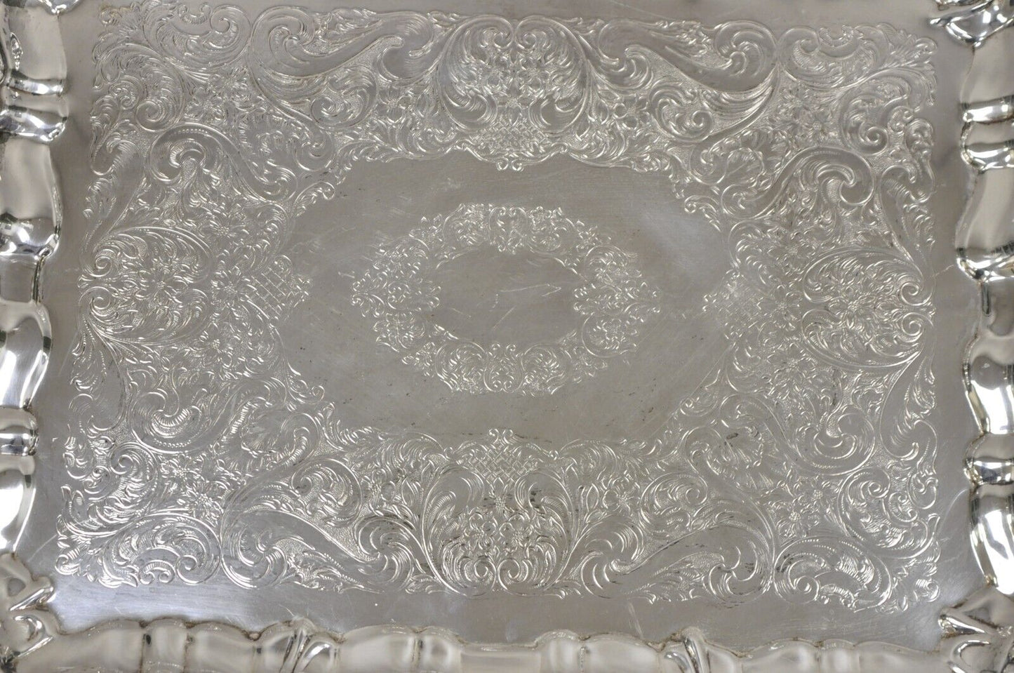 Vintage Sheffield Victorian Style Silver Plated Rectangular Serving Platter Tray